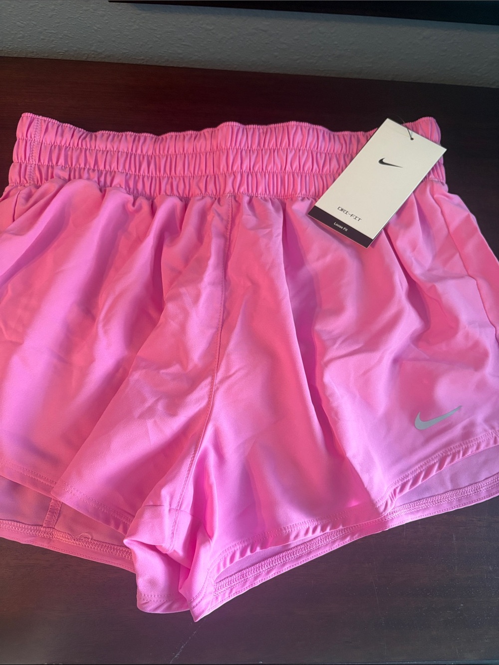 NIKE Women's Pink Athletic Running Shorts with Reflective Swoosh - Picture 4 of 16